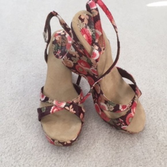 Blossom Vintage Funky Floral Print Platform Wedge Women’s Pink/Brown Sandal 8 - Picture 2 of 9